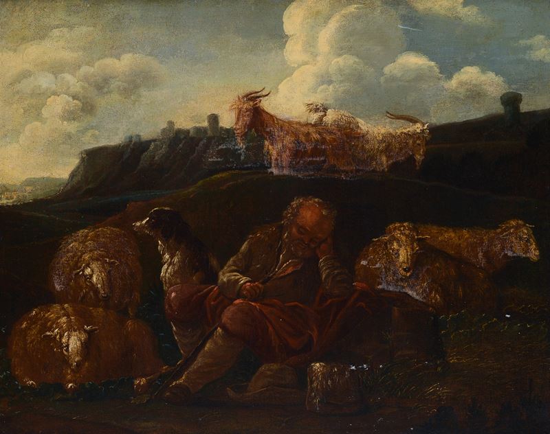 Paesaggio con pastore e gregge