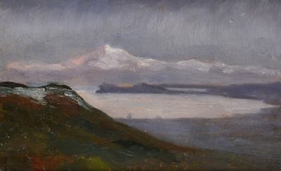 Paesaggio (fronte)/figure con Bandiere (verso)