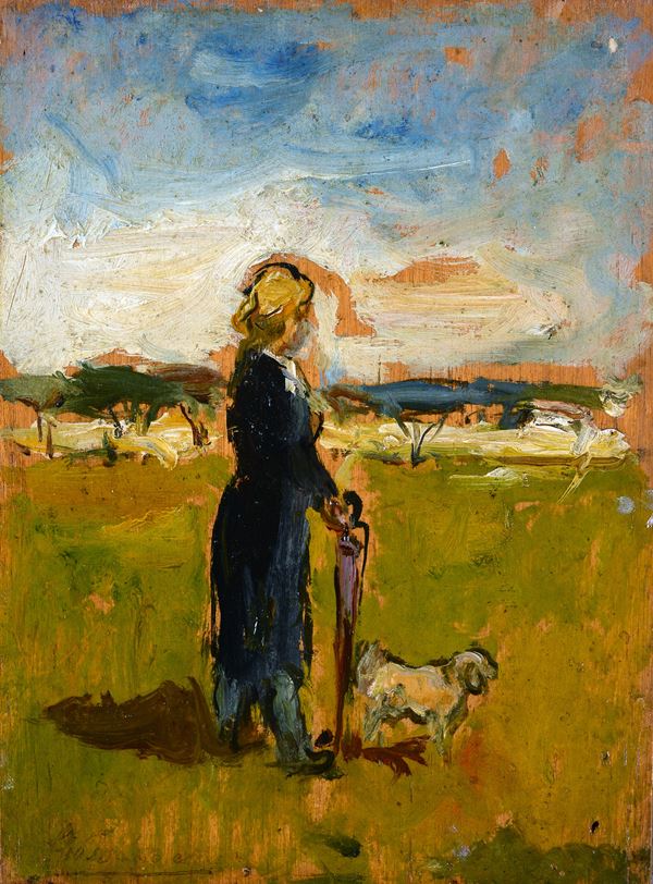 Giovanni Bartolena - Donna con ombrello e cane
