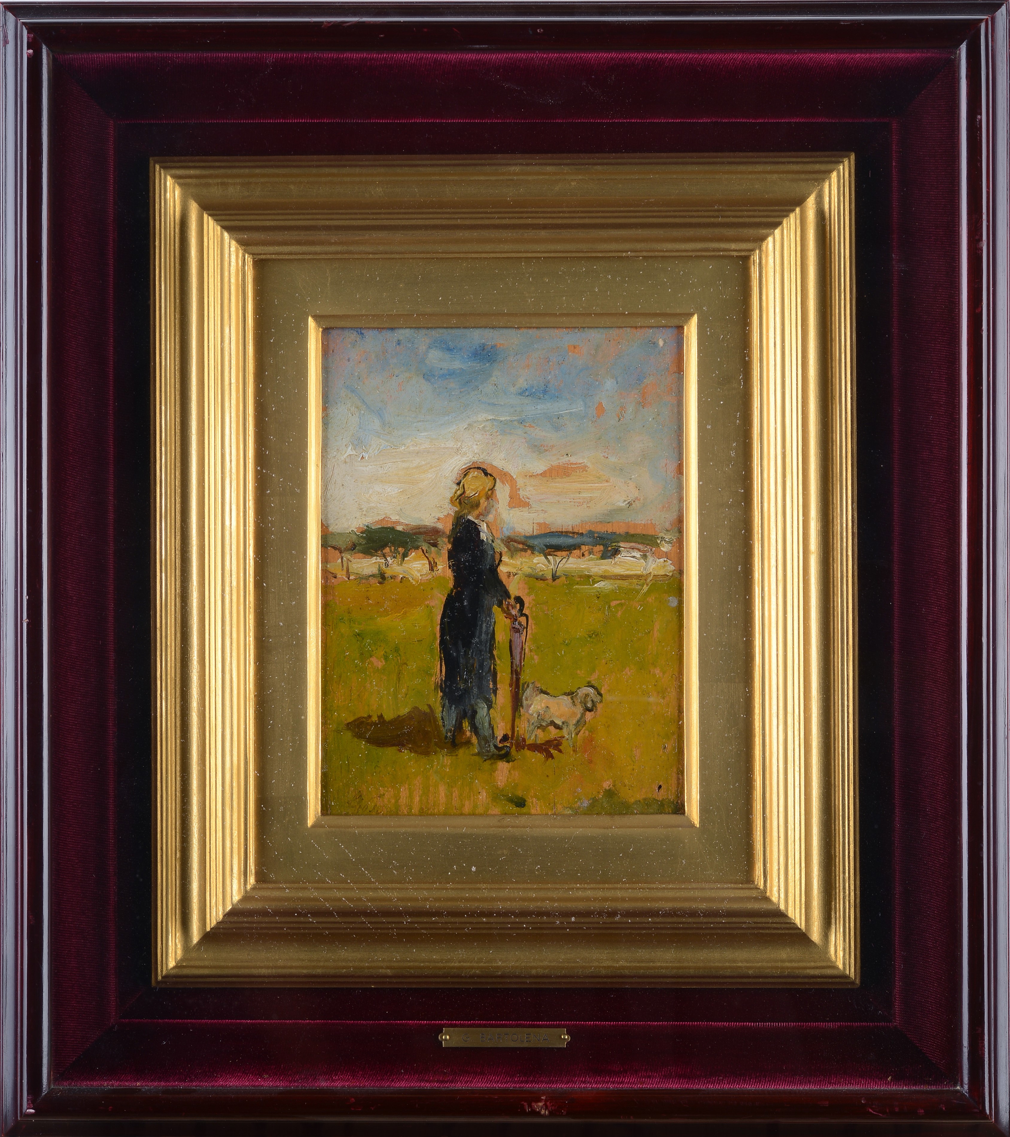 Donna con ombrello e cane