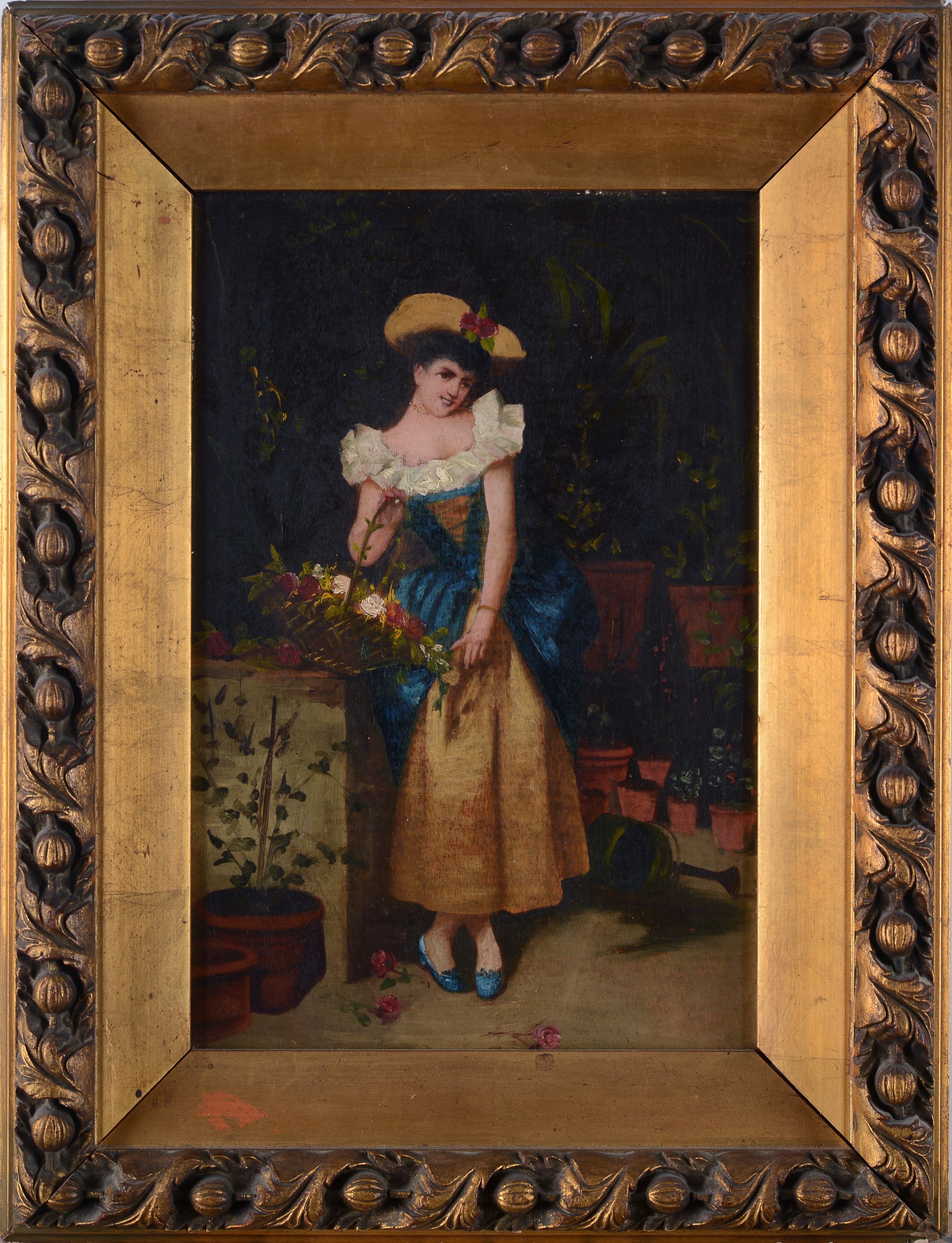 Anonimo, XIX Sec. - Dama con Cesto di Rose