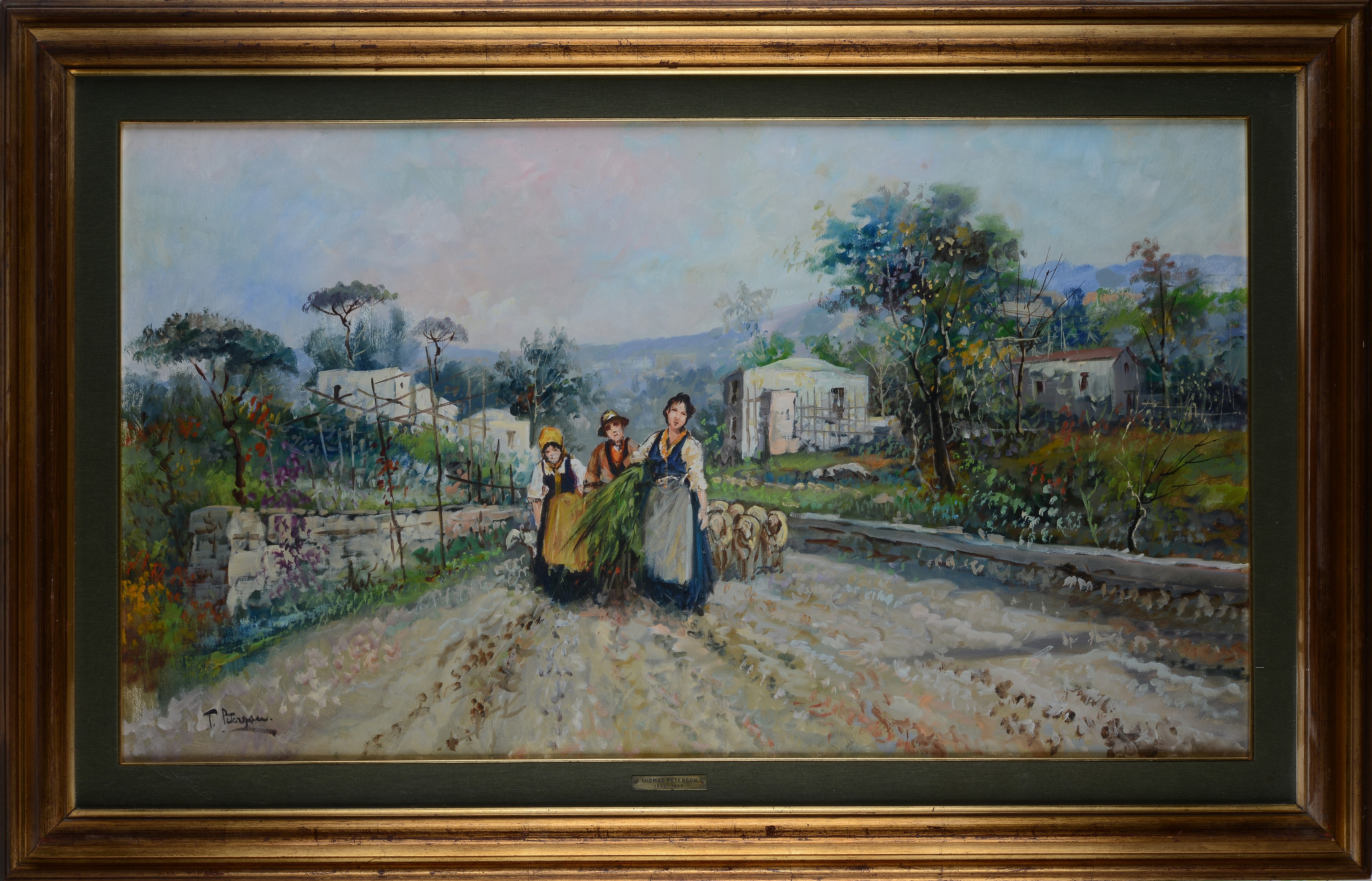 Strada con contadini e gregge