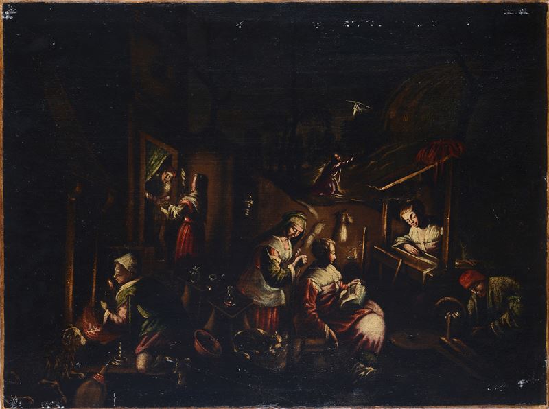 Anonimo Veneto XVI - XVII Sec. - Scena D'interno da Lume di Candela (da Jacopo Bassano)
