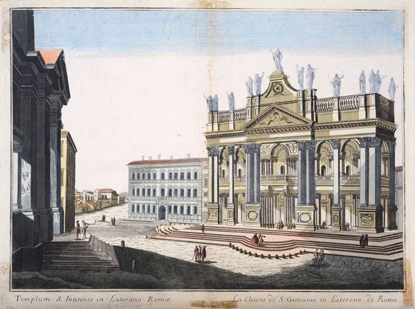 Chiesa di San Giovanni in Laterano a Roma  - Acquaforte colorata a mano all'epoca - Asta STAMPE ANTICHE - Pananti Online