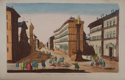 Veduta della Chiesa e del Ponte di Santa Trinita a Firenze