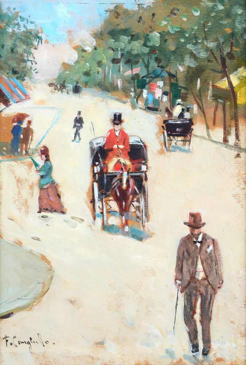Francesco Cangiullo - Strada con Carrozze e Figure