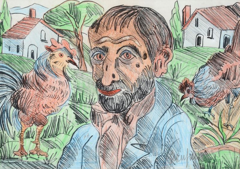 Giuseppe Serafini - Figura con Galline