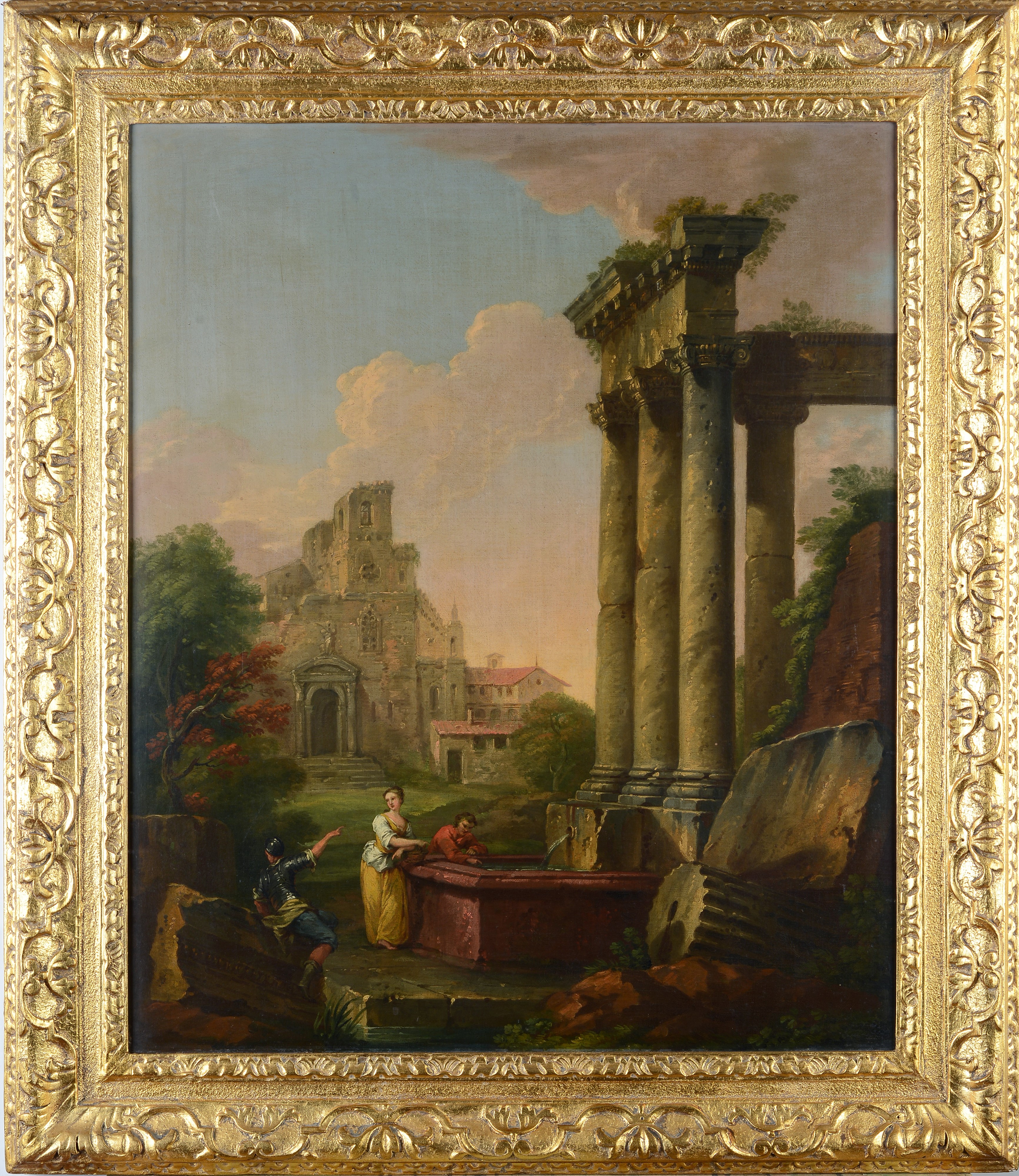 Figure alla fonte con antiche rovine