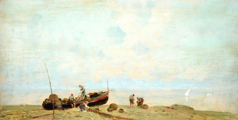 Edoardo Dalbono - Marina con Barca di Pescatori