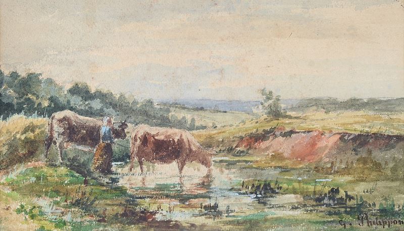 Gabriel Philippon - Contadine con Mucche al Pascolo