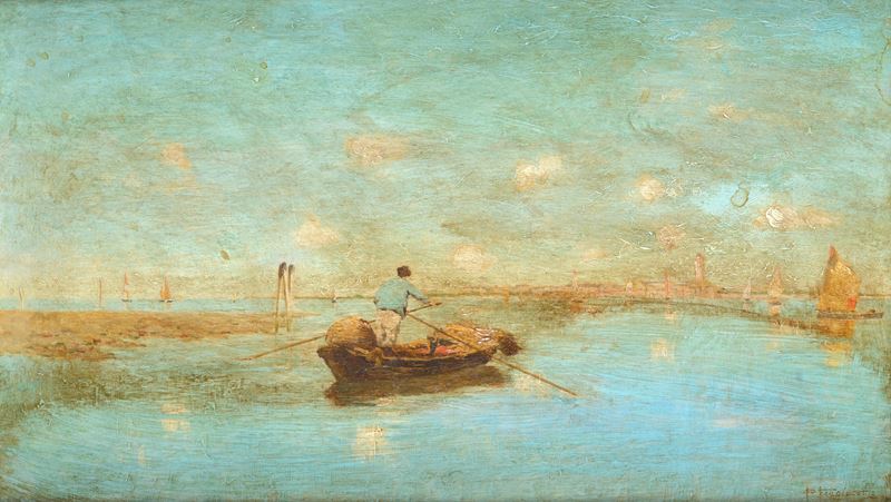 Attr. a Pietro Fragiacomo - Barca in Laguna