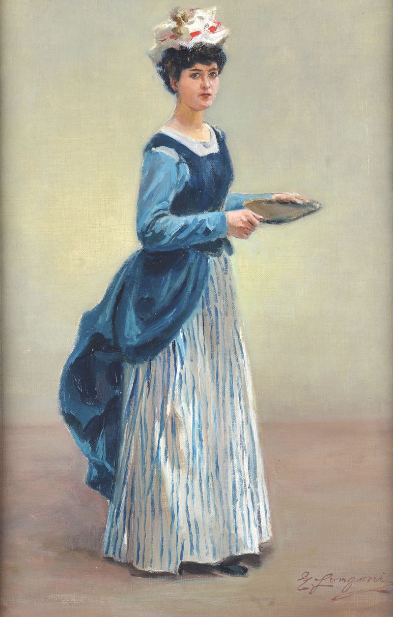 Attr. a Emilio Longoni - Donna con Vassoio