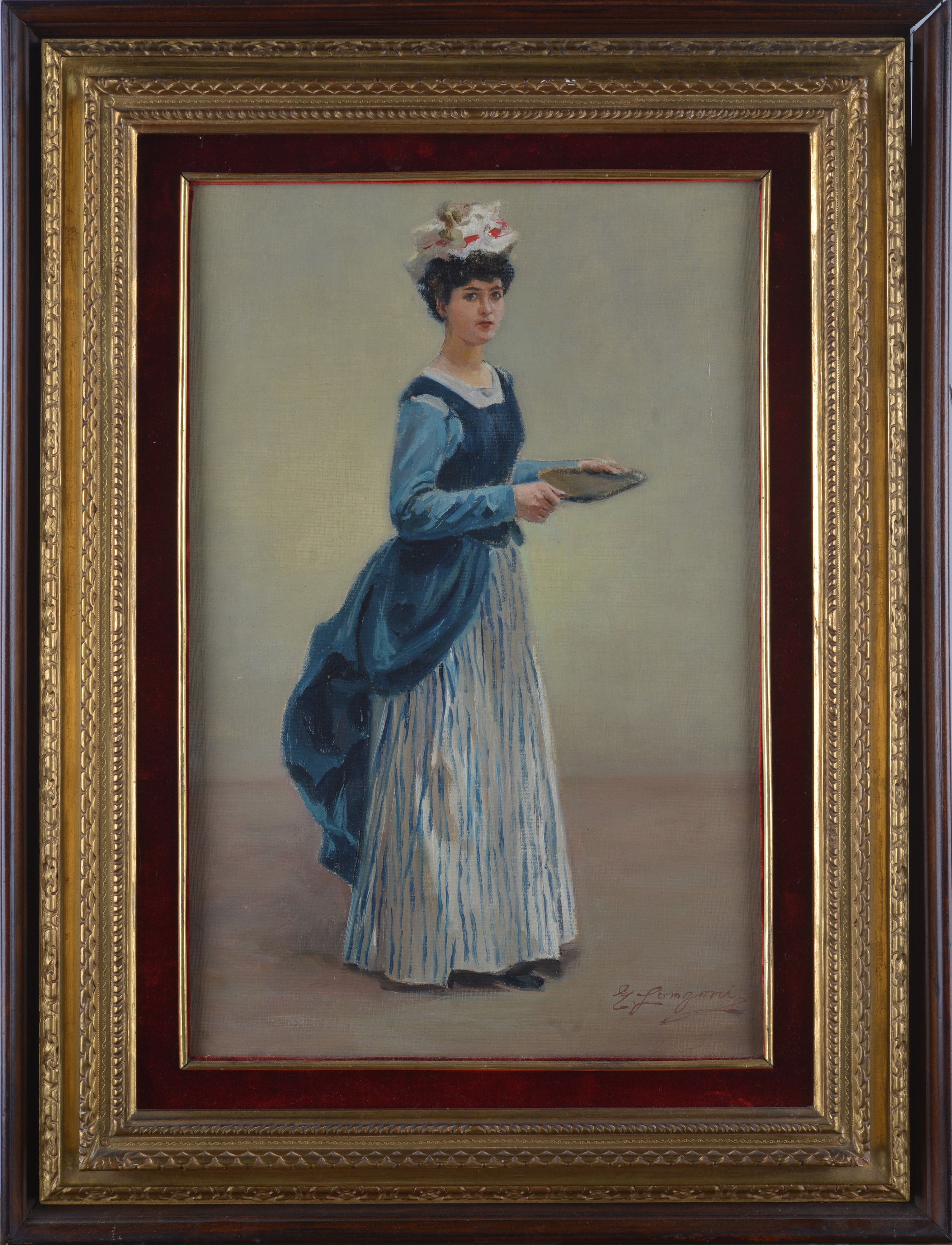 Attr. a Emilio Longoni - Donna con Vassoio