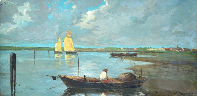 Attr. a Pietro Fragiacomo - Barche in Laguna