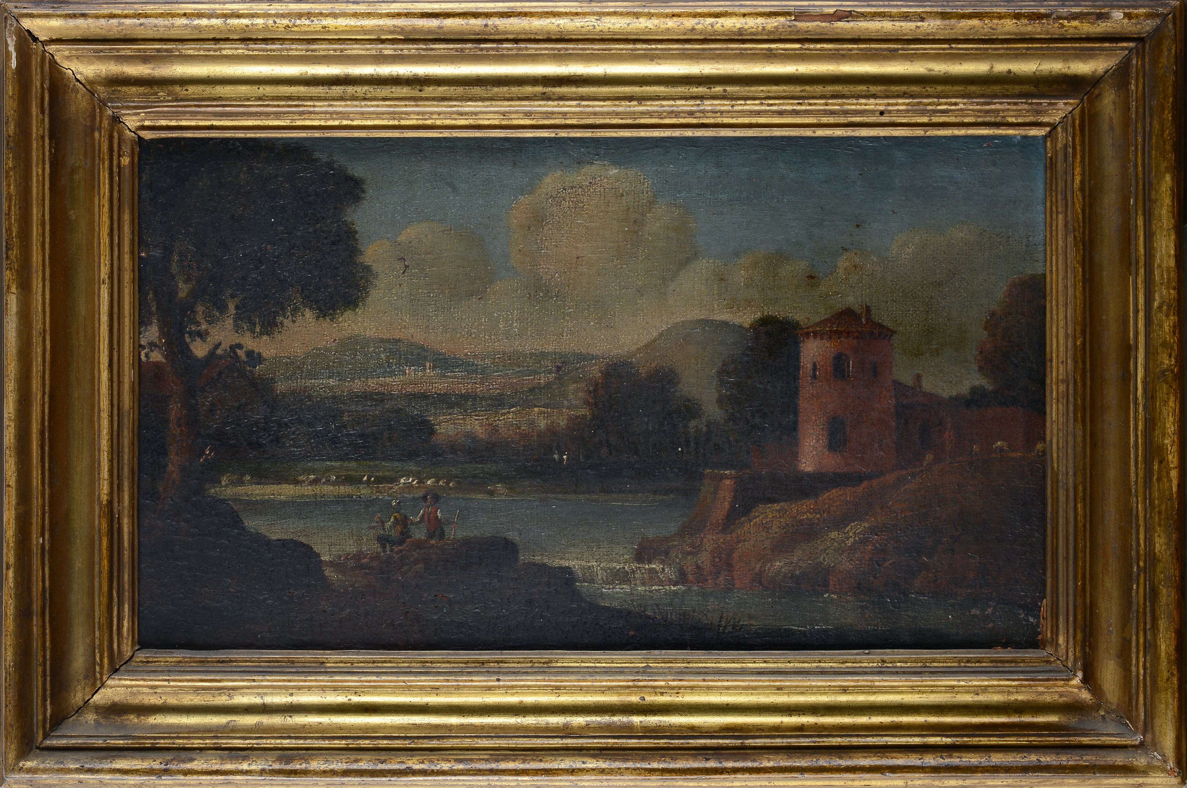 Anonimo, XVIII - XIX Sec. - Paesaggio Fluviale con Figure
