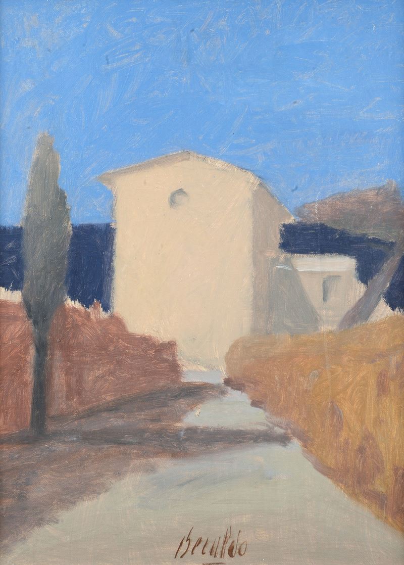 Strada con casa e cipresso