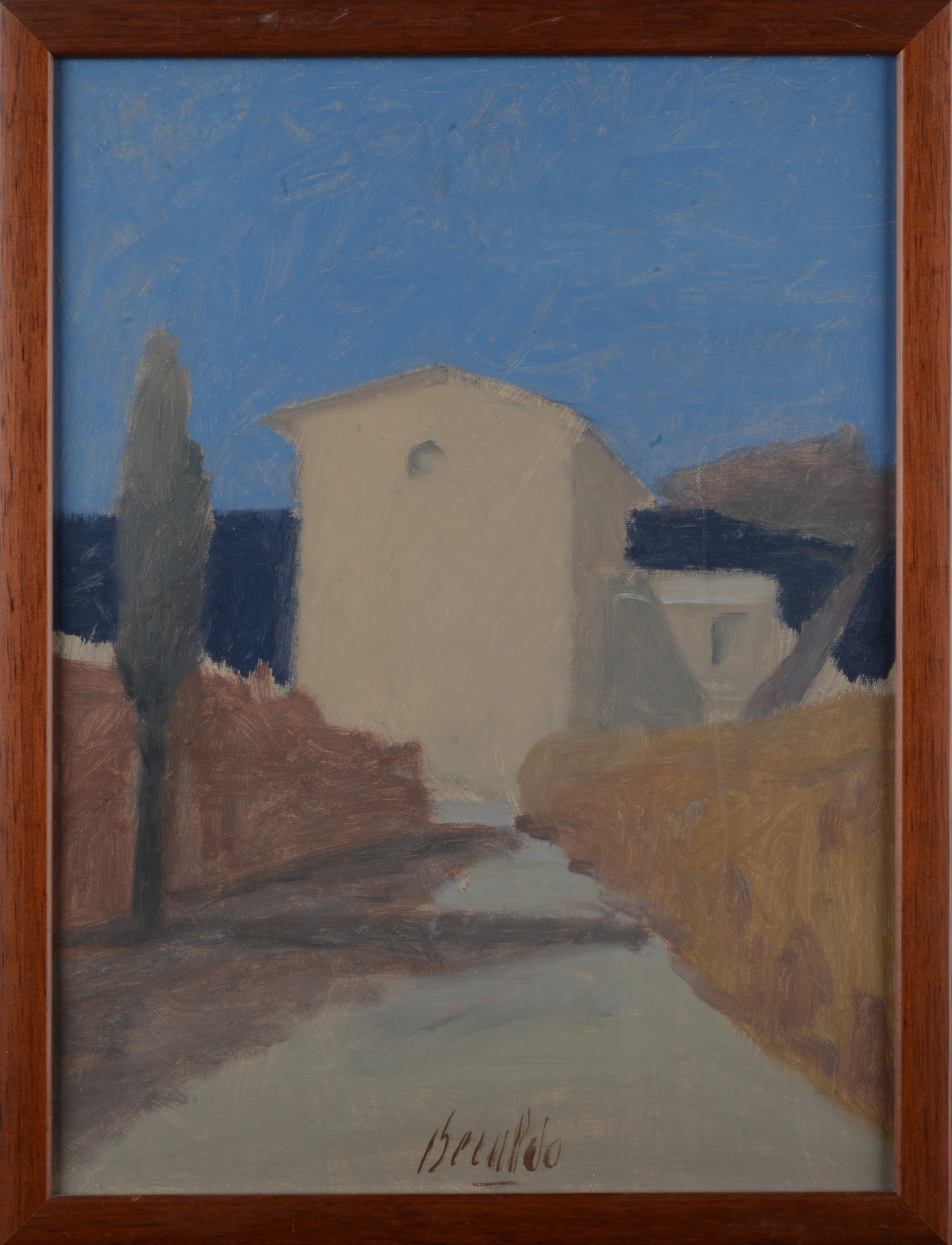 Strada con casa e cipresso