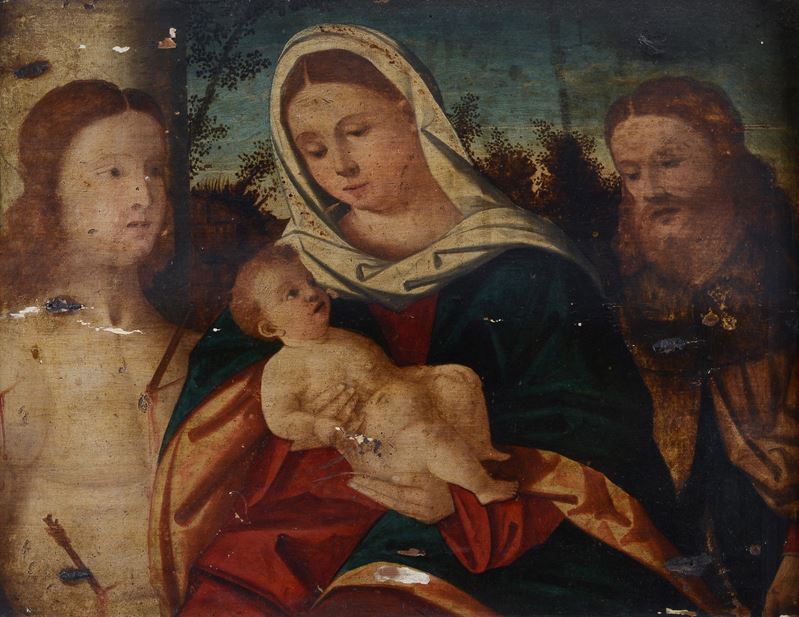 Scuola Veneta, XVI Sec. - Madonna con Bambino e San Sebastiano e San Rocco