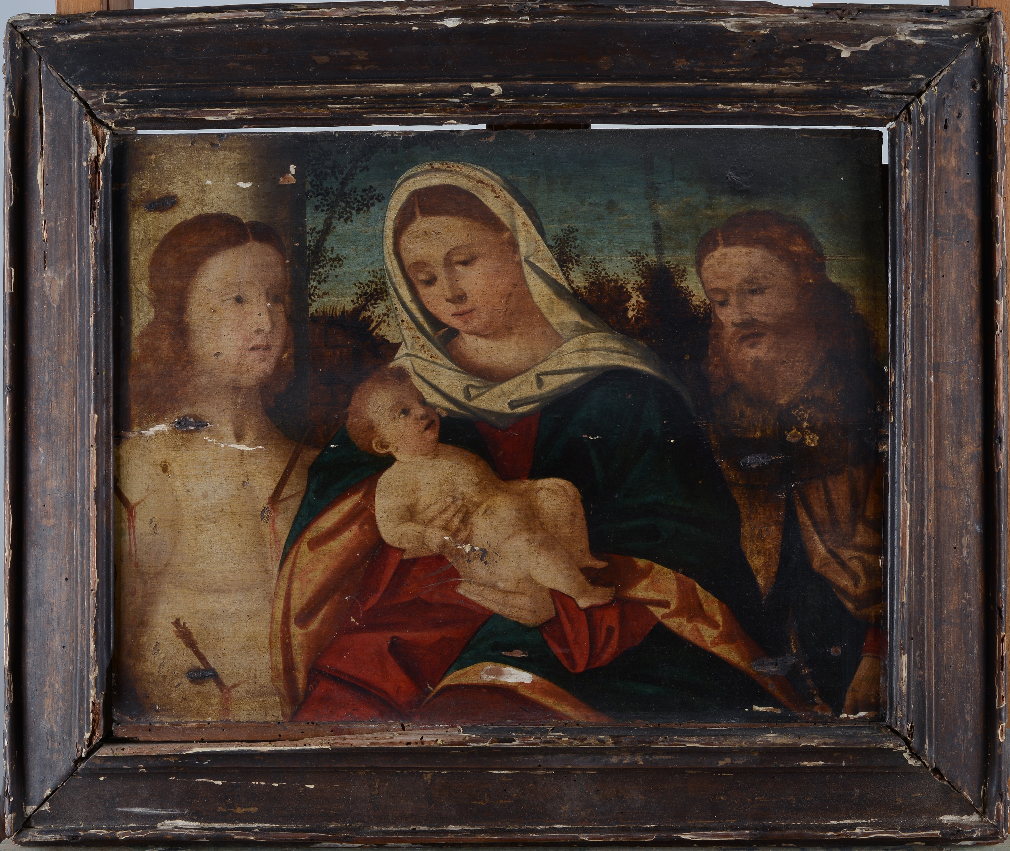Scuola Veneta, XVI Sec. - Madonna con Bambino e San Sebastiano e San Rocco