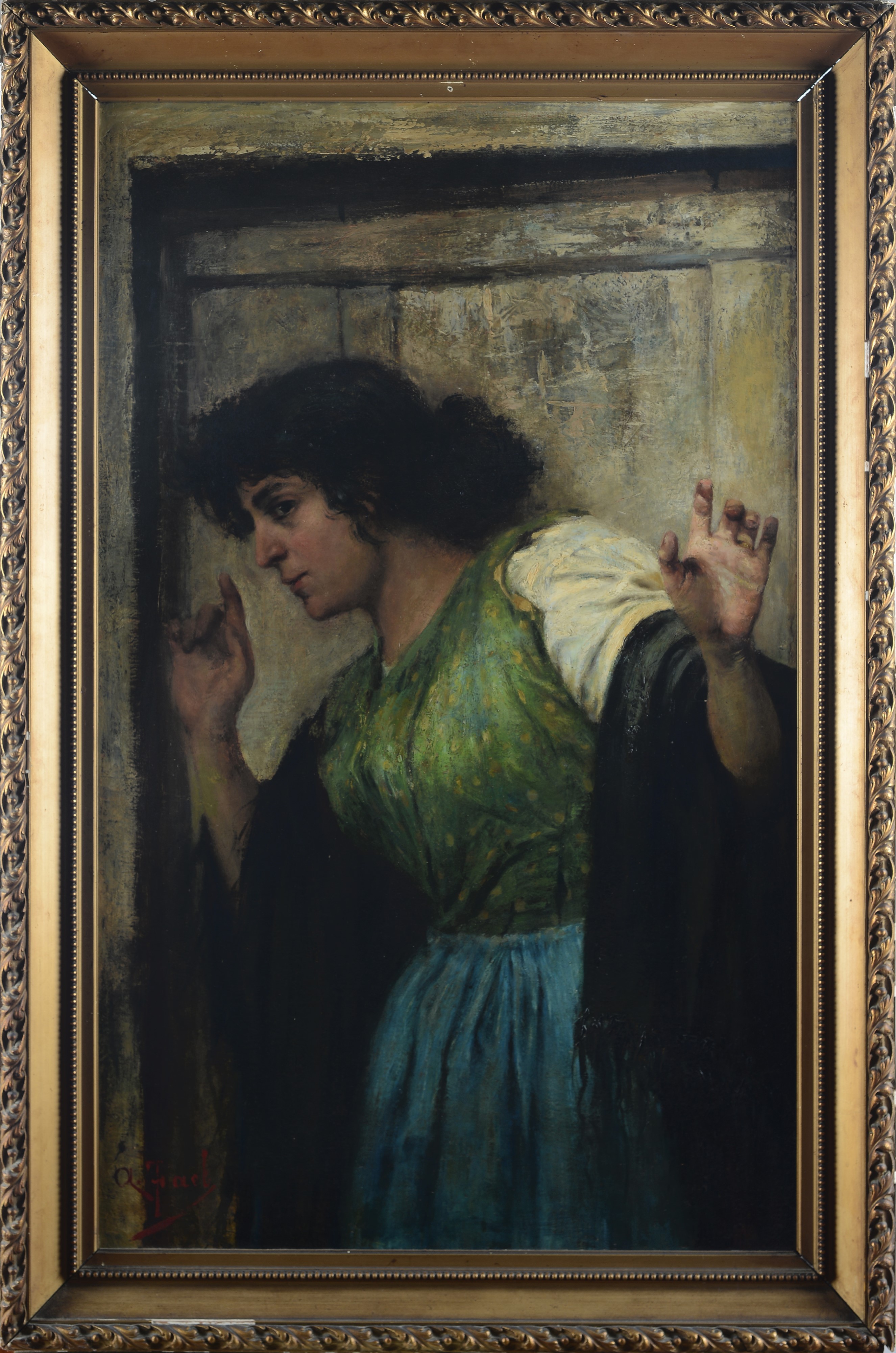 Anonimo, XIX Sec. - Ritratto di Donna con Abito Verde