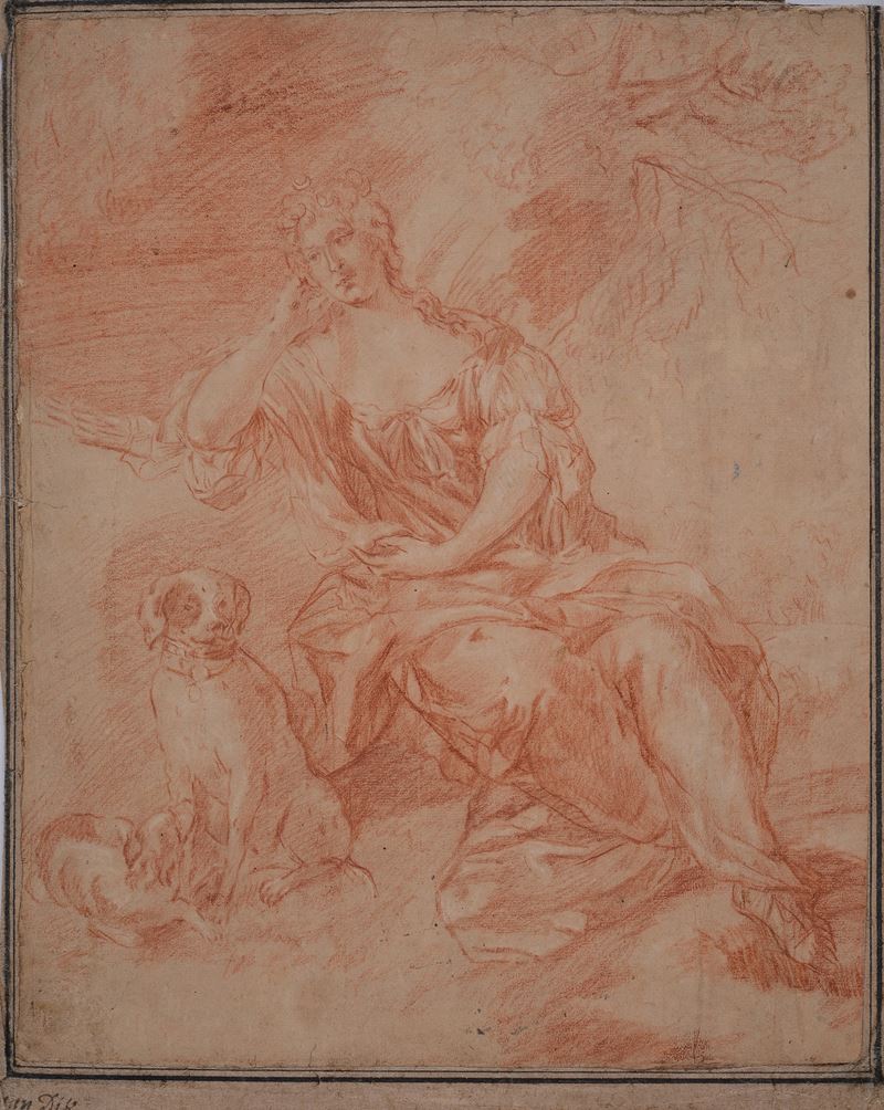 Anonimo, XVIII Sec. - Figura Femminile con Cani