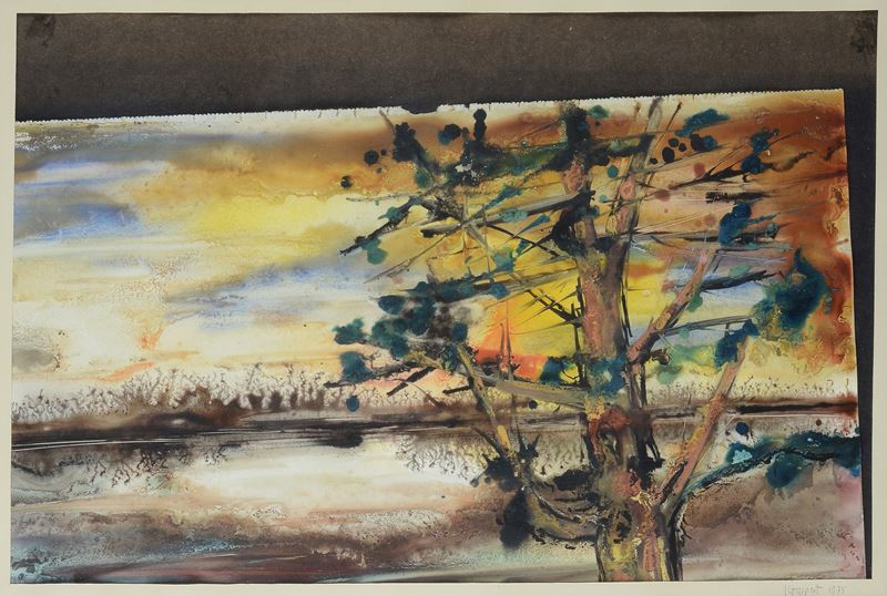 Paesaggio lacustre con albero