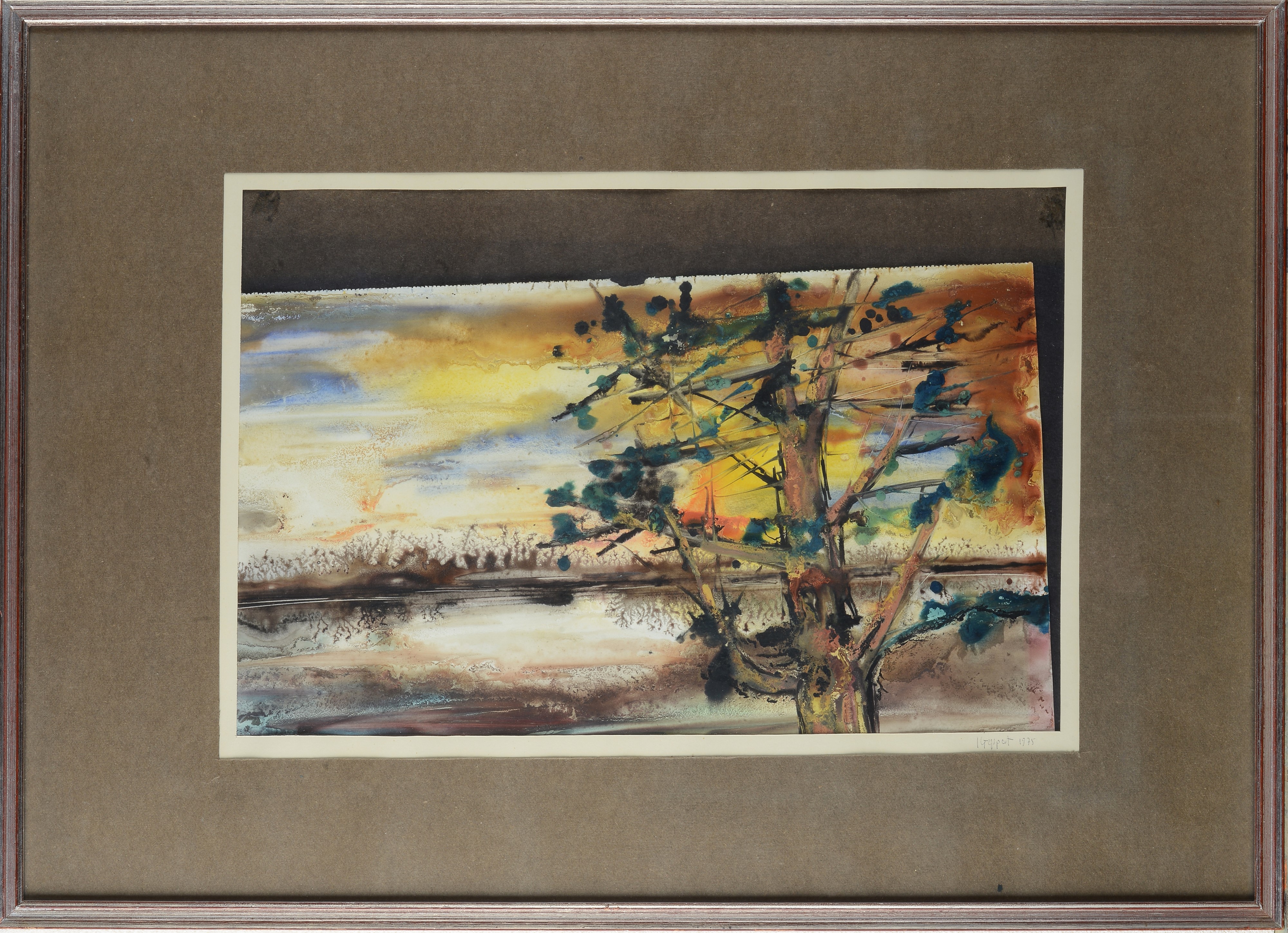 Paesaggio lacustre con albero