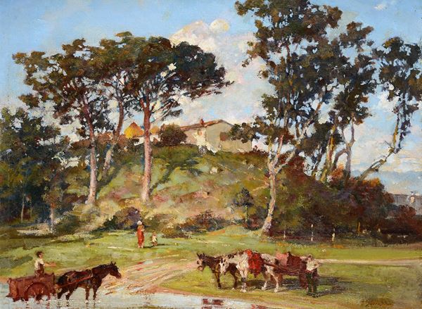 Guido Somelli - Paesaggio con figure