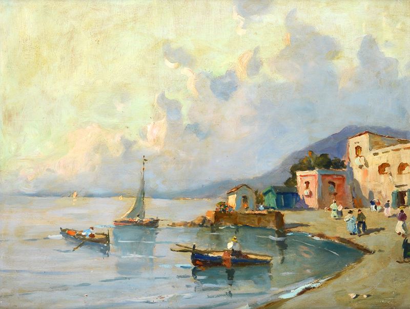 Anonimo, XIX Sec. - Marina a Napoli