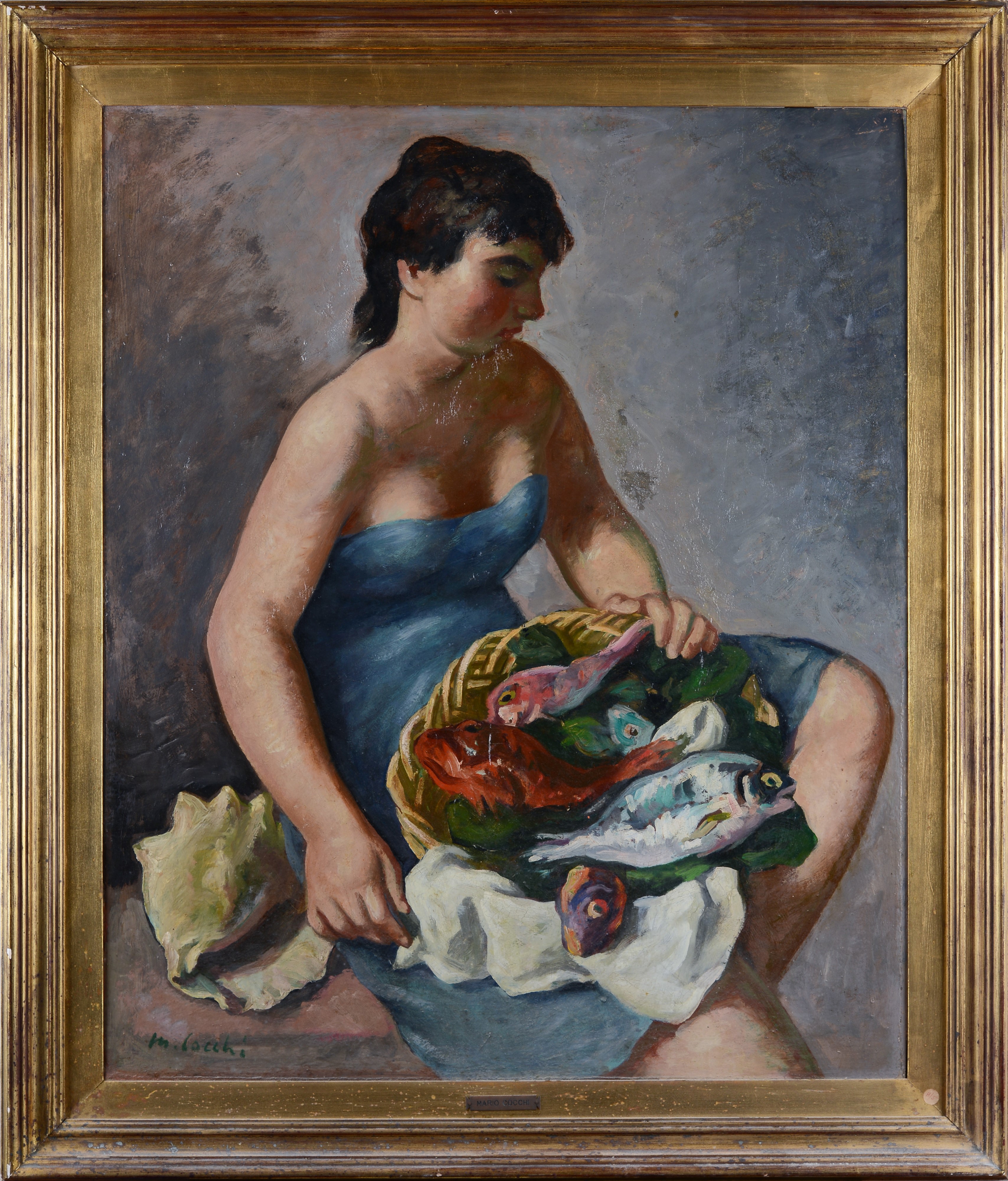 Ragazza con cesto di pesci