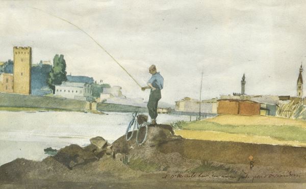 Anonimo, XX sec. - Pescatore in pescaia