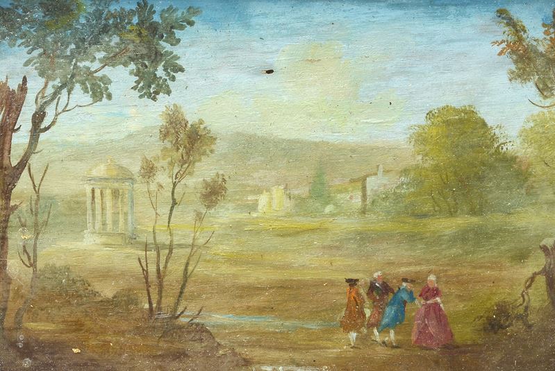 Anonimo, XX Sec. - Paesaggio con Figure in Abiti Settecenteschi