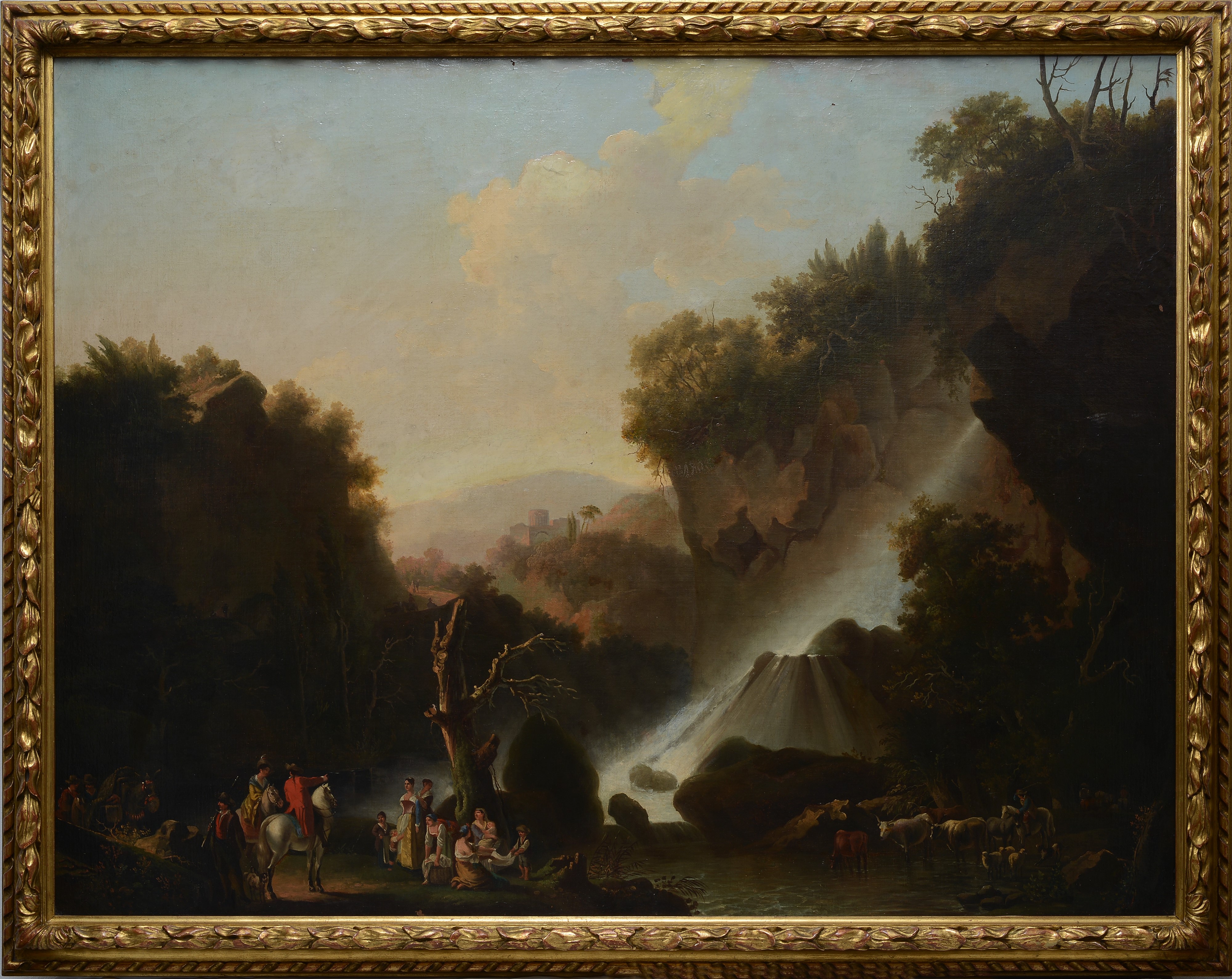 Paesaggio con cascate e figure