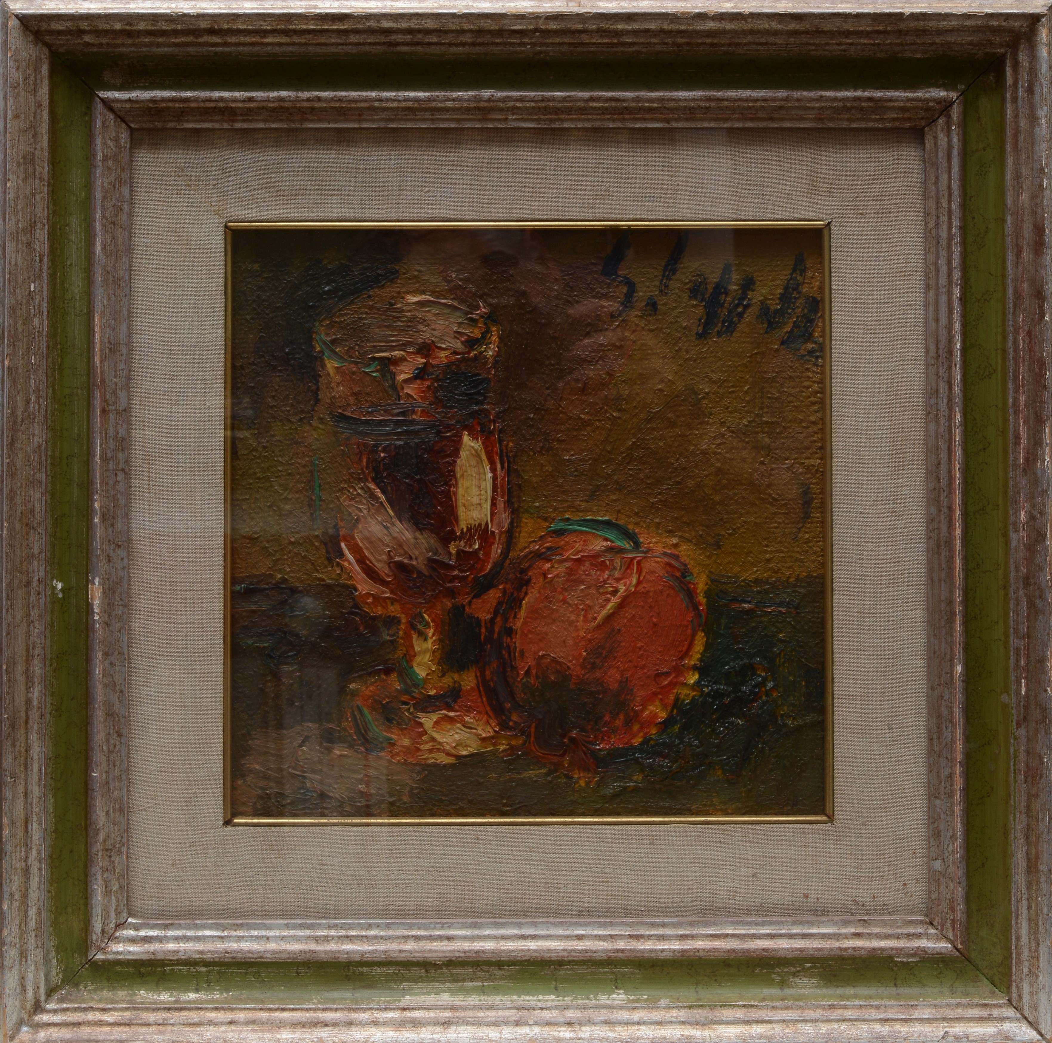 Natura morta con bicchiere e pesca