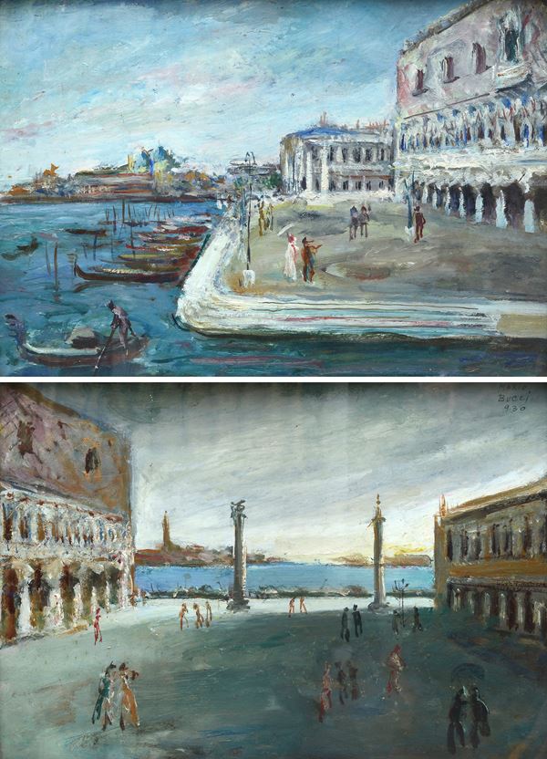 Mario Bucci - Coppia di dipinti con vedute veneziane
