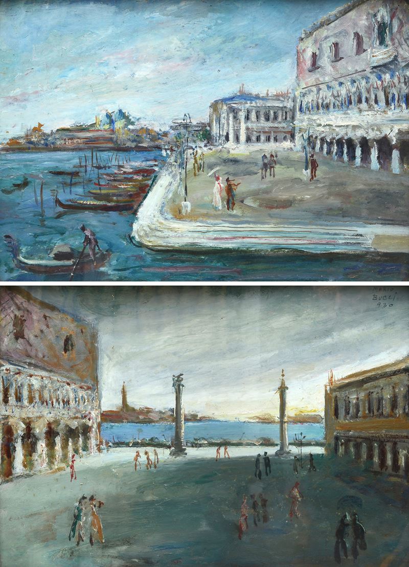 Mario Bucci - Coppia di Dipinti con Vedute Veneziane