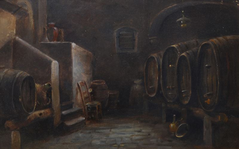 Anonimo, XIX Sec. - Cantina con Botti