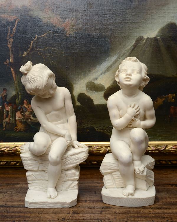 Giuseppe Amisani : Coppia di bambini   - Asta UNA ELEGANTE DIMORA  FIORENTINA - Pananti Online