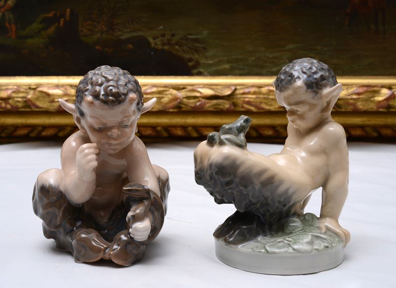 Due Satirelli in Porcellana Policroma