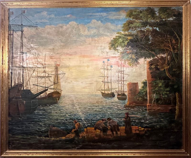 Anonimo, Inizi XX Sec. - Paesaggio con Porto