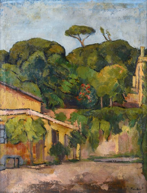 Orfeo Tamburi - Strada con alberi e case