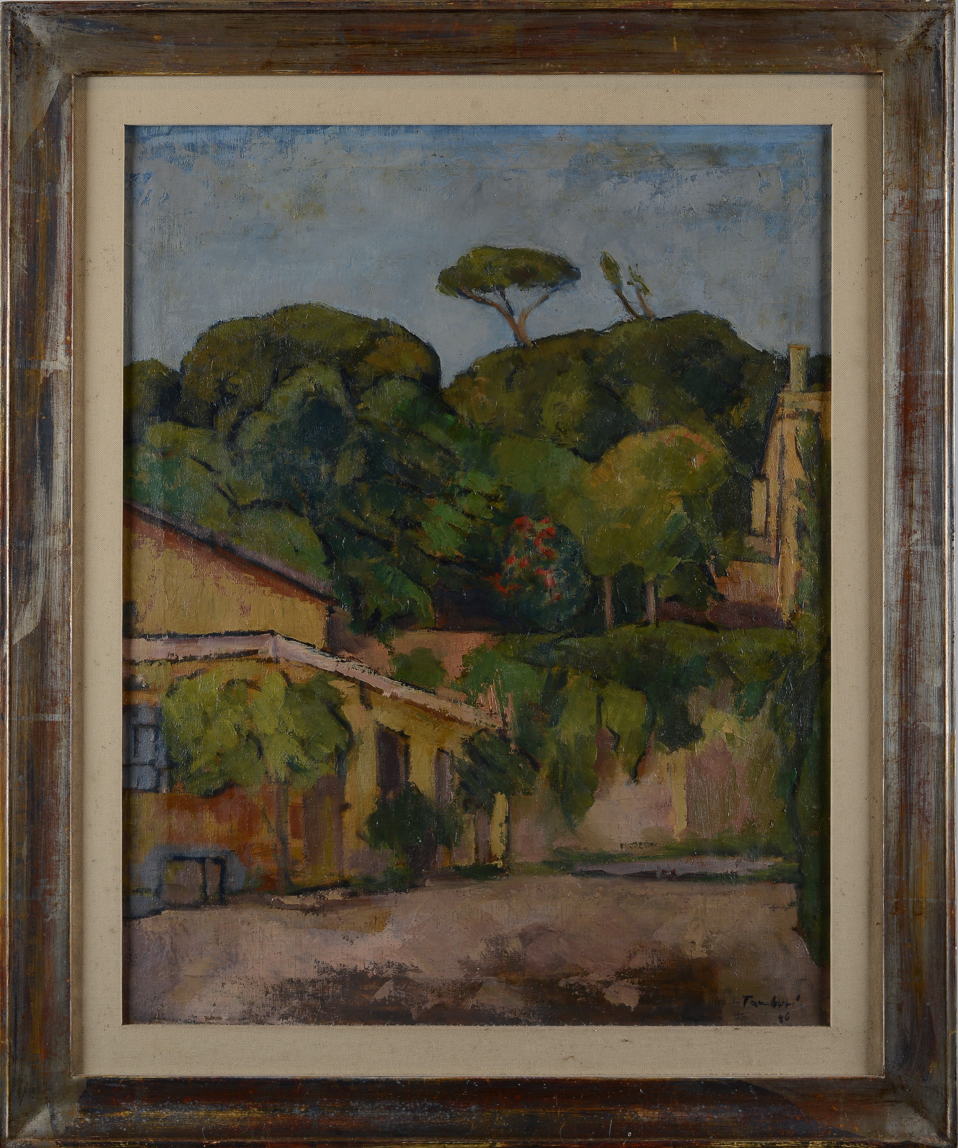 Strada con alberi e case