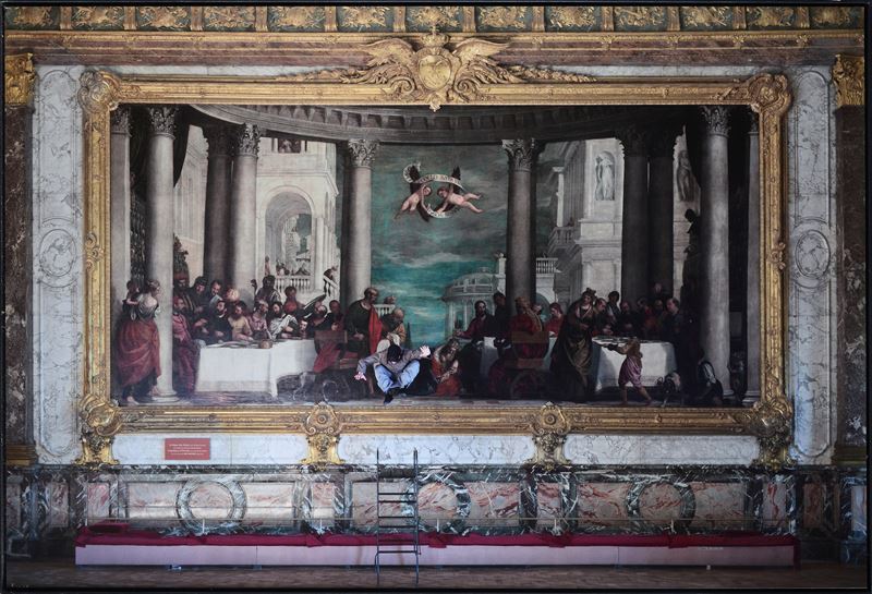 Fotomontaggio con Cena in casa di Simone il fariseo di Paolo Veronese
