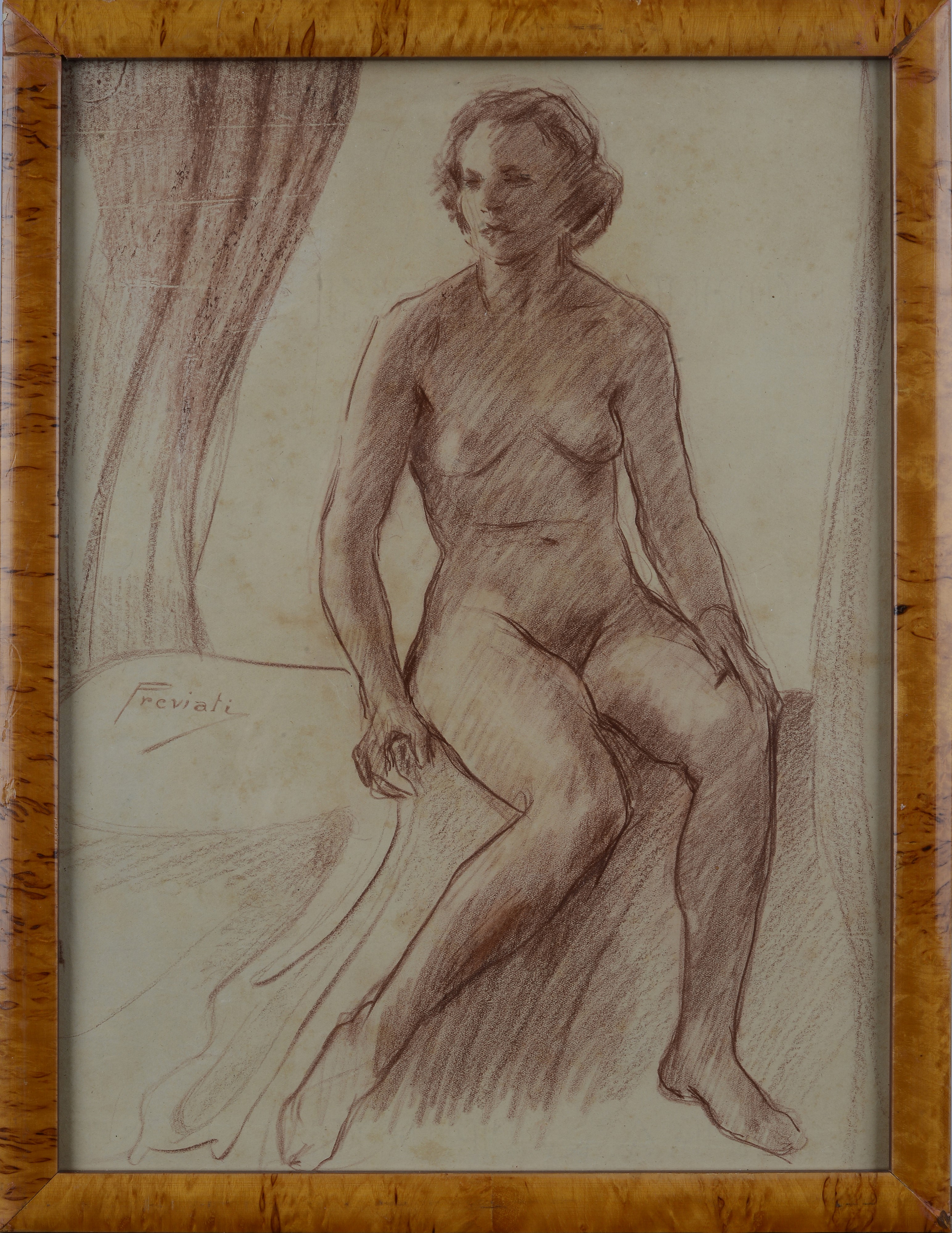 Attr. a Gaetano Previati - Nudo Femminile Seduto