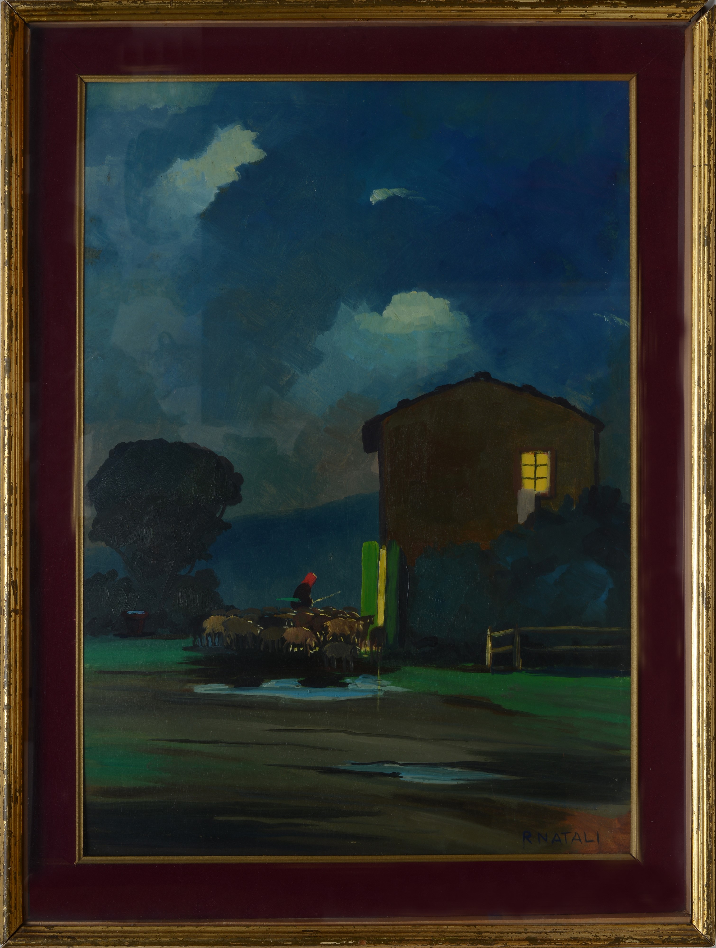 Attr. a Renato Natali - Paesaggio con Contadina e Gregge