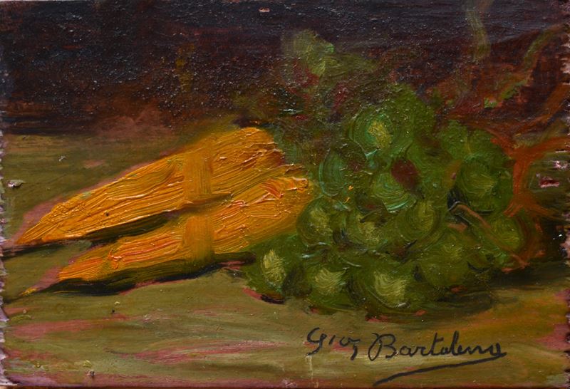 Natura morta con uva e carote