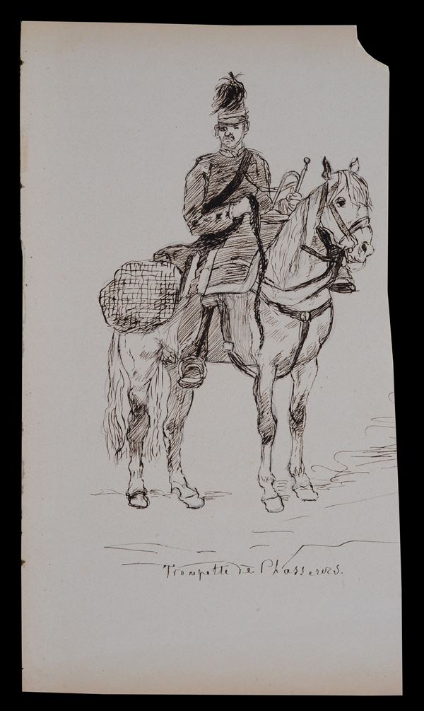 Scuola Francese, inizi XX sec. - Trombettiere a cavallo