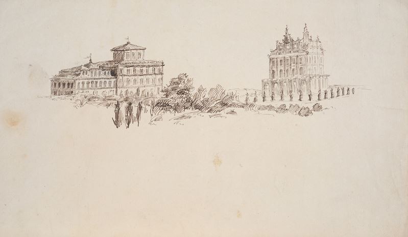 Scuola Italiana, XIX Sec. - Veduta con Edifici Monumentali