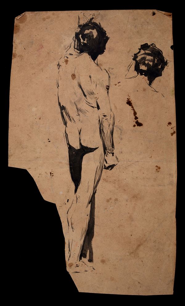 Attr. a Mariano Fortuny - Nudo virile (fronte) - Nudo virile (retro)