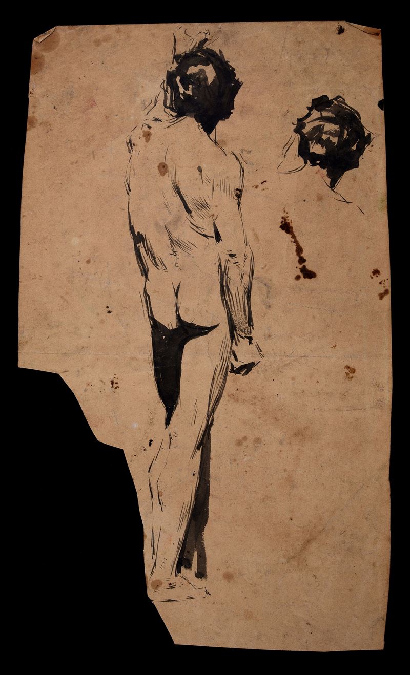 Attr. a Mariano Fortuny - Nudo Virile (fronte) - Nudo Virile (retro)